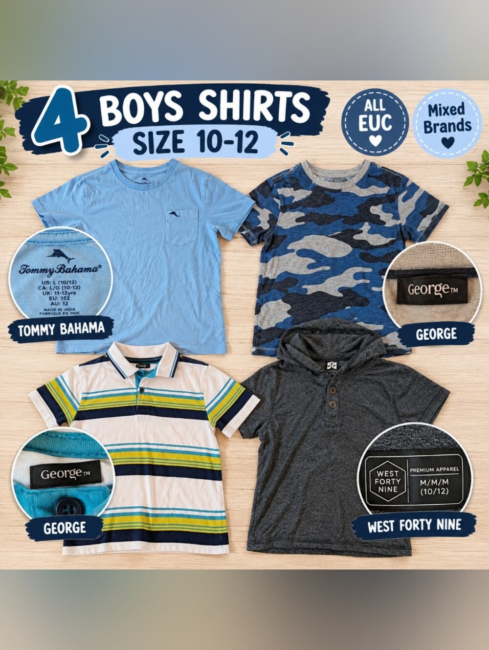 Mixed Brand Boys Blue & Gray Tee Bundle - Size 10-12